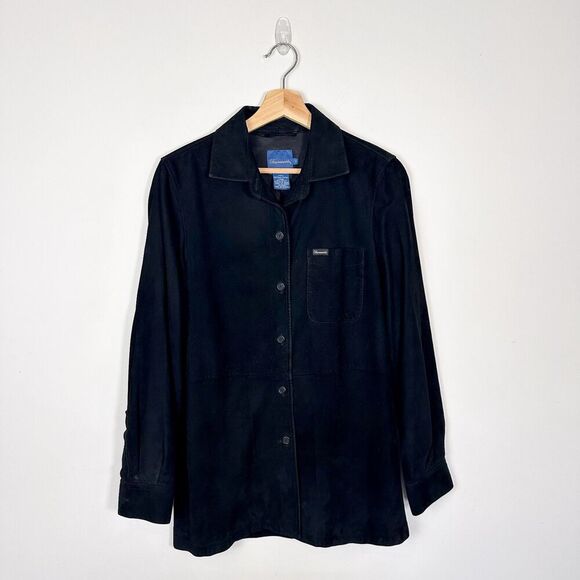 Faconnable Womens Black Goatskin Suede Shacket Button Front Jacket Sz Small